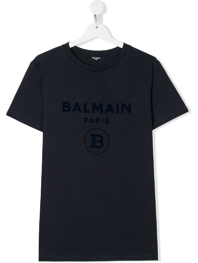 Shop Balmain Teen Logo Print T-shirt In Blue