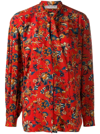 Shop Givenchy Floral-print Pussy-bow Blouse In Red