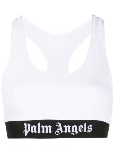Shop Palm Angels Logo Band Sports Bra In White