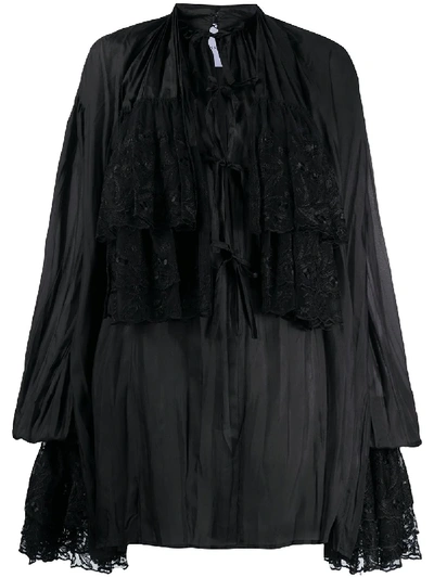 Shop Annamode Oversized Ruffled Shirt In Black