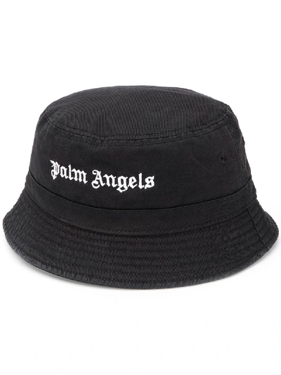 Shop Palm Angels Logo Bucket Hat In Black