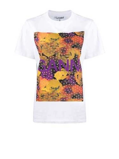 Shop Ganni White T-shirt With Multicolor Print