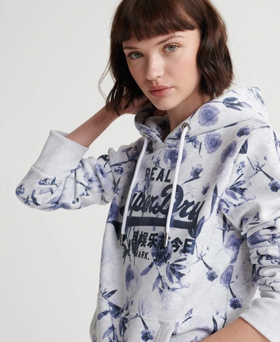 Shop Superdry Vintage Logo Photo All Over Print Hoodie In White
