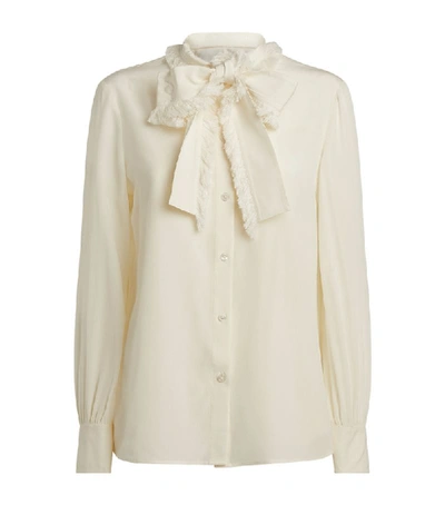 Shop Tory Burch Fringed Pussybow Silk Blouse