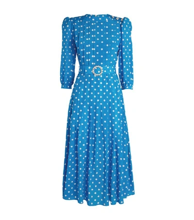 Shop Alessandra Rich Polka-dot Pleated Midi Dress