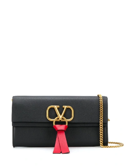 Shop Valentino Vring Leather Clutch In Black