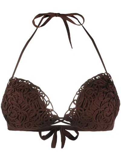 Shop La Perla Soutache Sirens Push-up Bikini Top In Brown