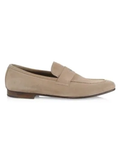 Shop Dunhill Chiltern Leather Loafers In Stone