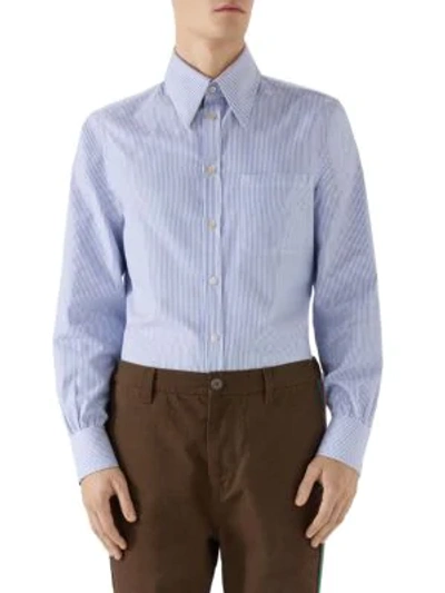 Shop Gucci Men's Vintage Cotton Striped Shirt In Mineral Blue