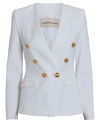 Shop Alexandre Vauthier Double-breasted Knit Blazer In White