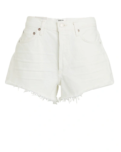 Shop Agolde Parker Cut-off Denim Shorts In White
