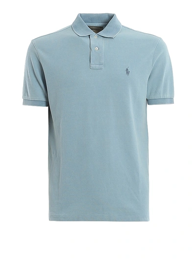 Shop Polo Ralph Lauren Light Blue Pique Cotton Polo Shirt