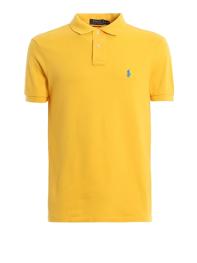 Shop Polo Ralph Lauren Logo Embroidery Yellow Pique Polo Shirt
