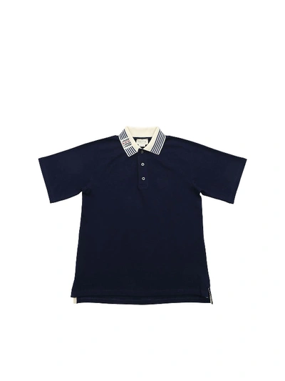 Shop Gucci Contrasting Collar Polo Shirt In Blue