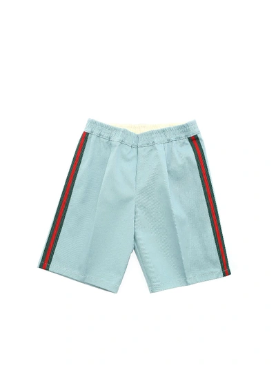 Shop Gucci Web Ribbon Bermuda Shorts In Light Blue