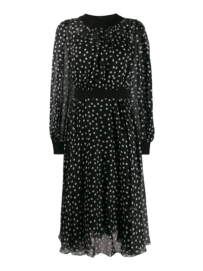 Shop Dolce & Gabbana Polka Dot Silk Chiffon Dress In Black