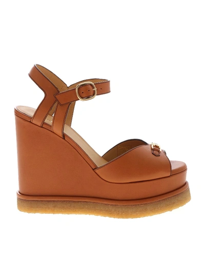 Shop Celine Golden Logo Open Toe Sandals In Brown