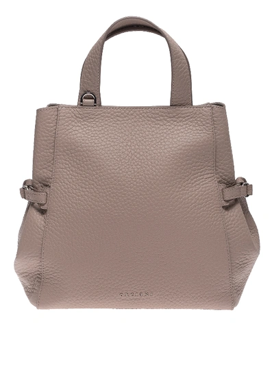 Shop Orciani Fan Soft Pebbled Leather Medium Bag In Taupe