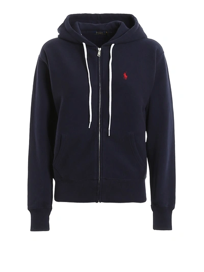 Shop Polo Ralph Lauren Cotton Blend Logo Embroidery Hoodie In Blue