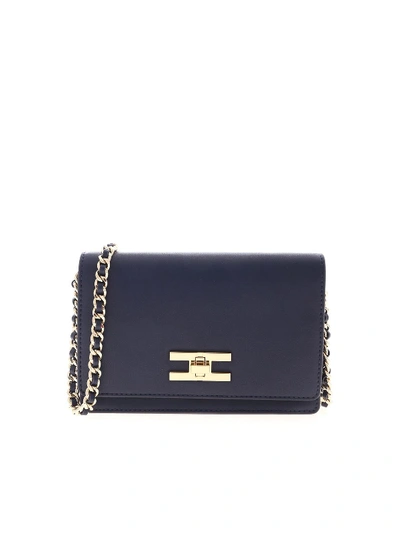 Shop Elisabetta Franchi Branded Shoulder Bag In Dark Blue