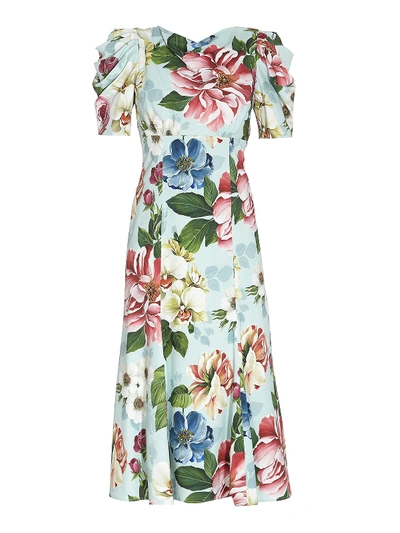 Shop Dolce & Gabbana Floral Cady Sheath Dress In Light Blue