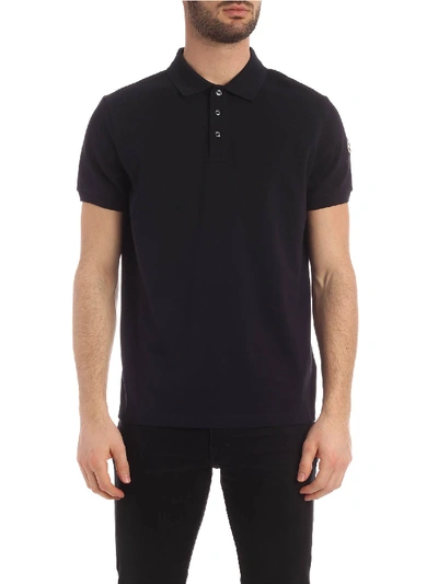 Shop Moncler Logo Patch Polo Shirt In Blue