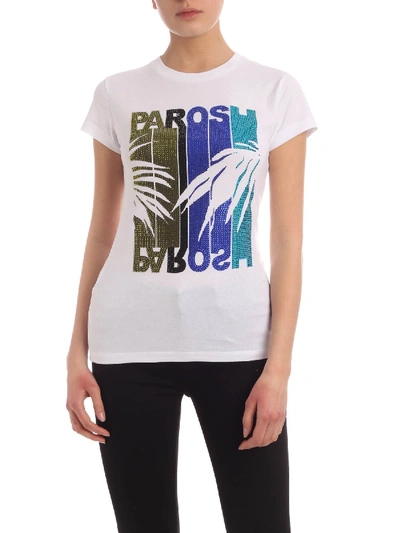 Shop P.a.r.o.s.h Multicolor Logo Print And Rhinestones T-shirt In White