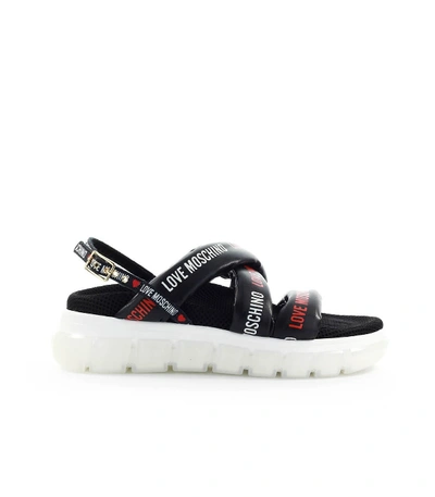 Shop Love Moschino Black Nappa Leather Sandal In Nero (black)