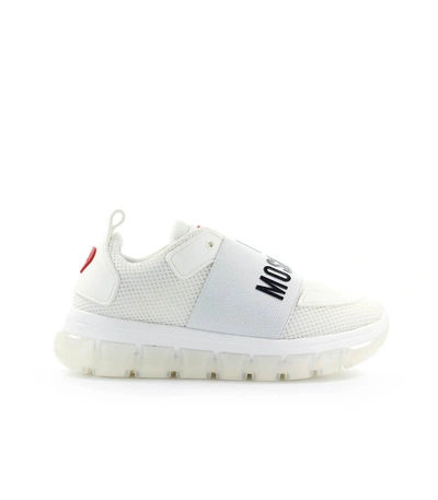 Shop Love Moschino White Mesh With Logo Sneaker In Bianco
