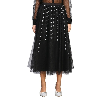 Shop Red Valentino Skirt  Long Skirt In Point Desprit Tulle With Embroidery In Black