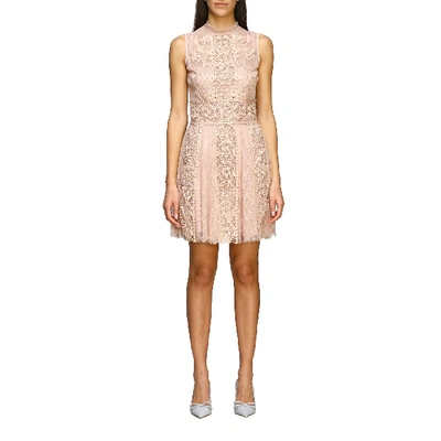 Shop Red Valentino Dress  Long Dress In Point Desprit And Macram&eacute; Tulle In Powder