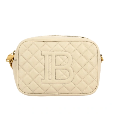 Shop Balmain Camera Bag In Quilted Leather In Yellow Cream