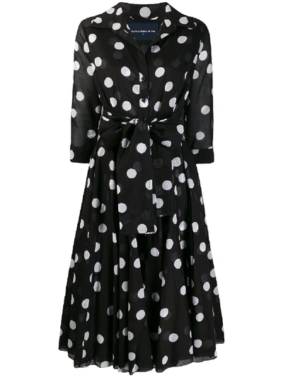 Shop Samantha Sung Aster Dotted-print Shirt Dress In Black