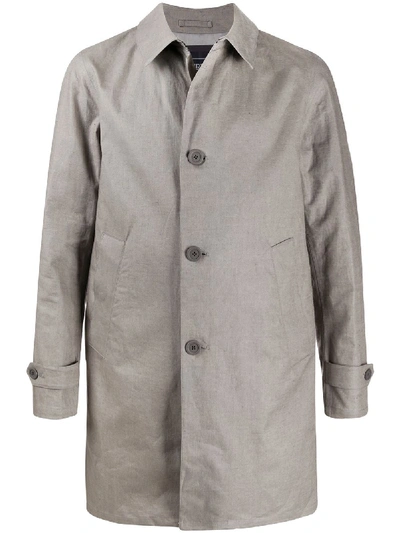 Shop Herno Single-breasted Linen Coat In Grey