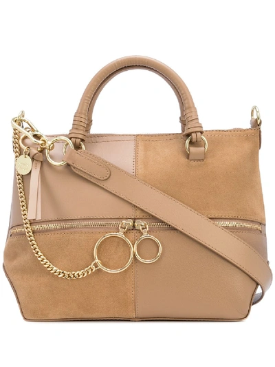 Shop See By Chloé Double-zip Shoulder Bag In Neutrals