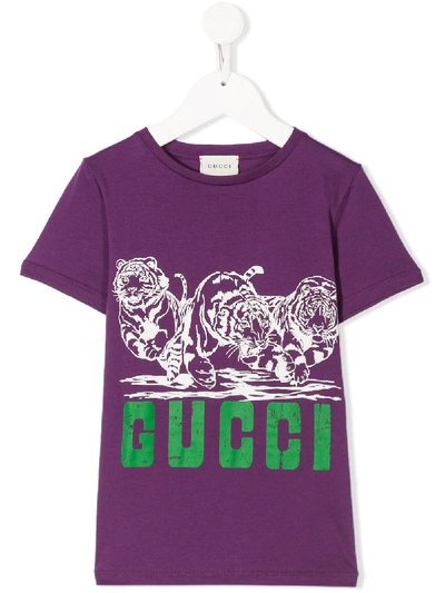 Shop Gucci Logo-print T-shirt In Purple