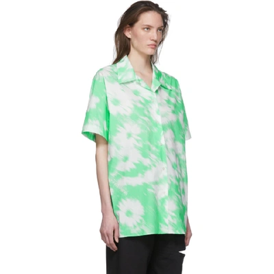 Shop Msgm Green And White Watercolor Short Sleeve Shirt In 31 Mint