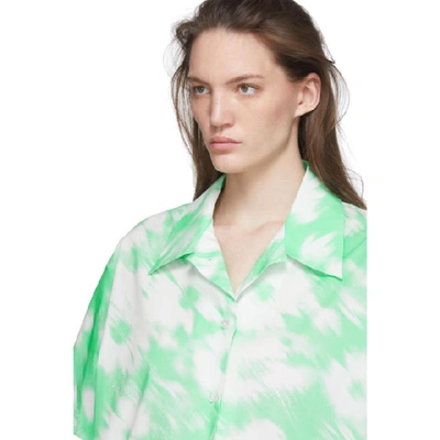 Shop Msgm Green And White Watercolor Short Sleeve Shirt In 31 Mint