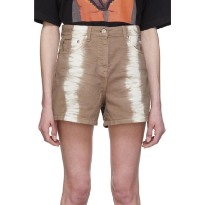 Shop Msgm Beige Tie-dye Denim Shorts In 23 Beige