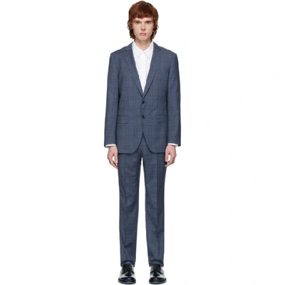 Shop Hugo Boss Boss Blue Check Stretch Tailoring Suit In 426 Blue Ch