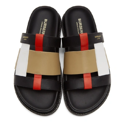 Shop Burberry Black And Beige Ellendale Flat Sandals In Black Archi