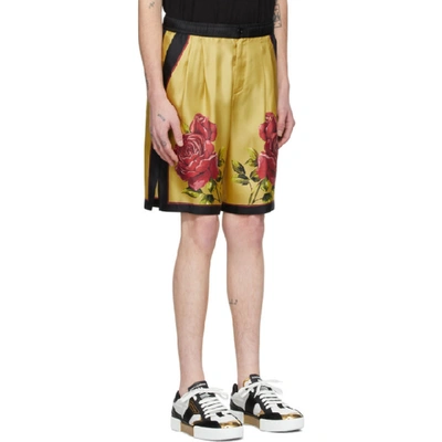 Shop Dolce & Gabbana Dolce And Gabbana Yellow Silk Rose Bermuda Shorts In Ha1lo Comeh
