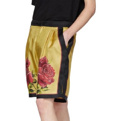 Shop Dolce & Gabbana Dolce And Gabbana Yellow Silk Rose Bermuda Shorts In Ha1lo Comeh