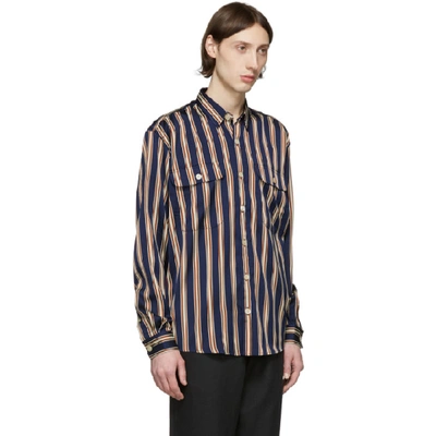 Shop Schnayderman’s Schnaydermans Navy And Off-white Striped Boxy Shirt In Nvy Snd Rst