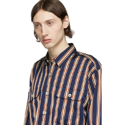Shop Schnayderman’s Schnaydermans Navy And Off-white Striped Boxy Shirt In Nvy Snd Rst