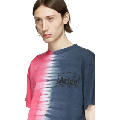Shop Aries Pink And Blue Tie-dye Temple T-shirt In Blue/fushia