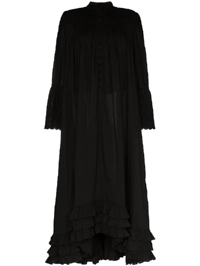 Shop Mimi Prober Bronte Ruffle Midi Dress In Black