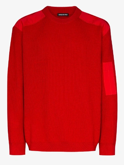 Shop Balenciaga Panelled Logo Sweater In Red