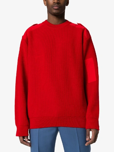 Shop Balenciaga Panelled Logo Sweater In Red