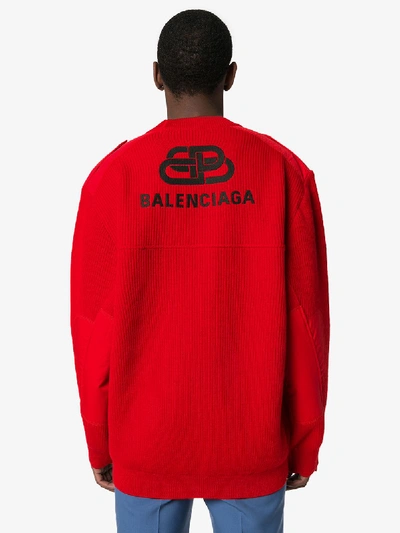 Shop Balenciaga Panelled Logo Sweater In Red